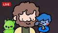 Fully drawn with the Buddy hand puppet holding a mic up to Destiny. Features glorp on the left.