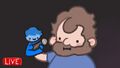 Buddy hand puppet holds the mic up to Destiny.